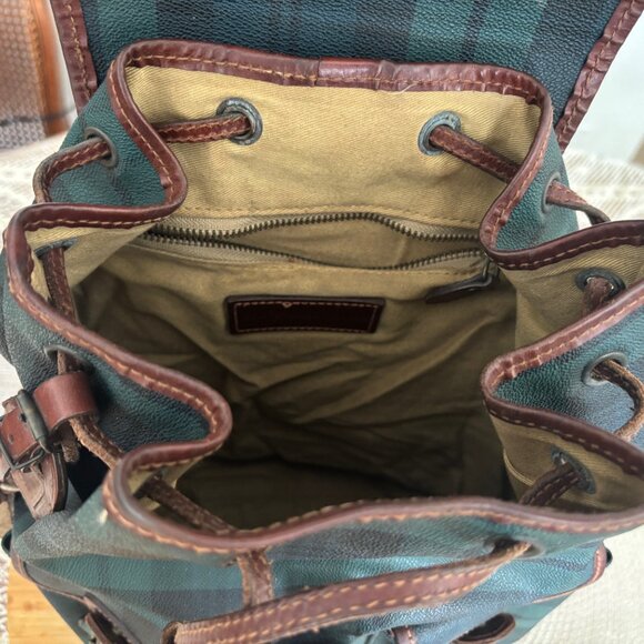 RARE Vintage Polo Ralph Lauren Blackwatch Tartan Plaid Backpack/Bag Leather Trim - Picture 8 of 12